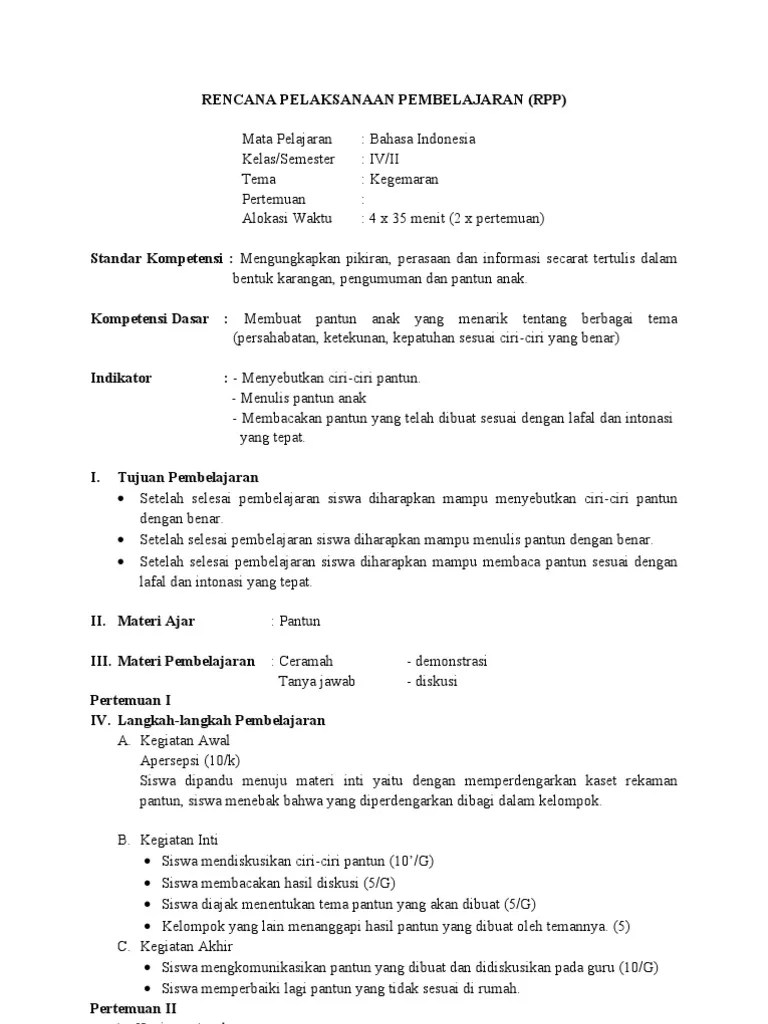 Soal Bahasa Indonesia Kelas 4 Sd Semester 2 Tentang Pantun