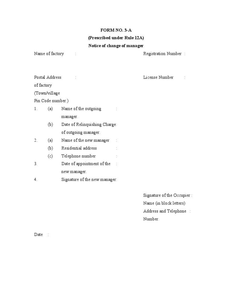 Form 3A Notice of Change of Manager