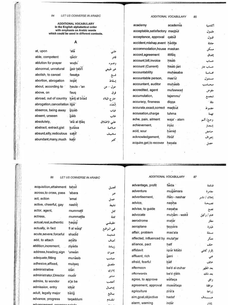 English Arabic Words &amp; Meaning
