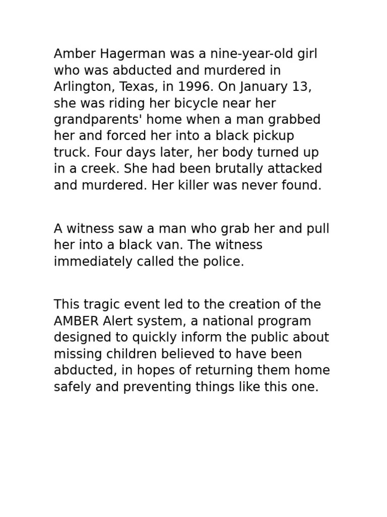 Amber Hagerman Was A Nine Pdf