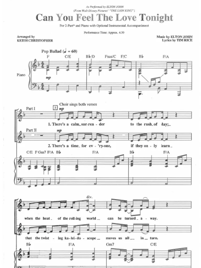 Can You Feel The Love Tonight PDF