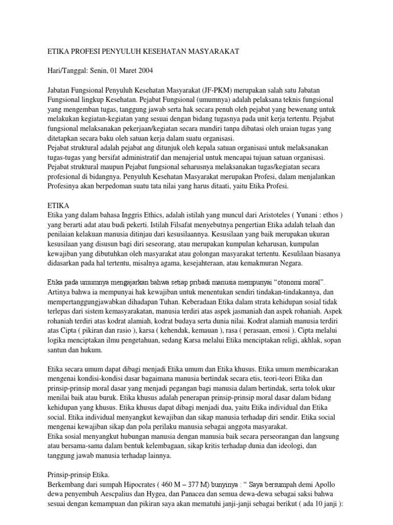 Etika Profesi Penyuluh Kesehatan Masyarakat | PDF