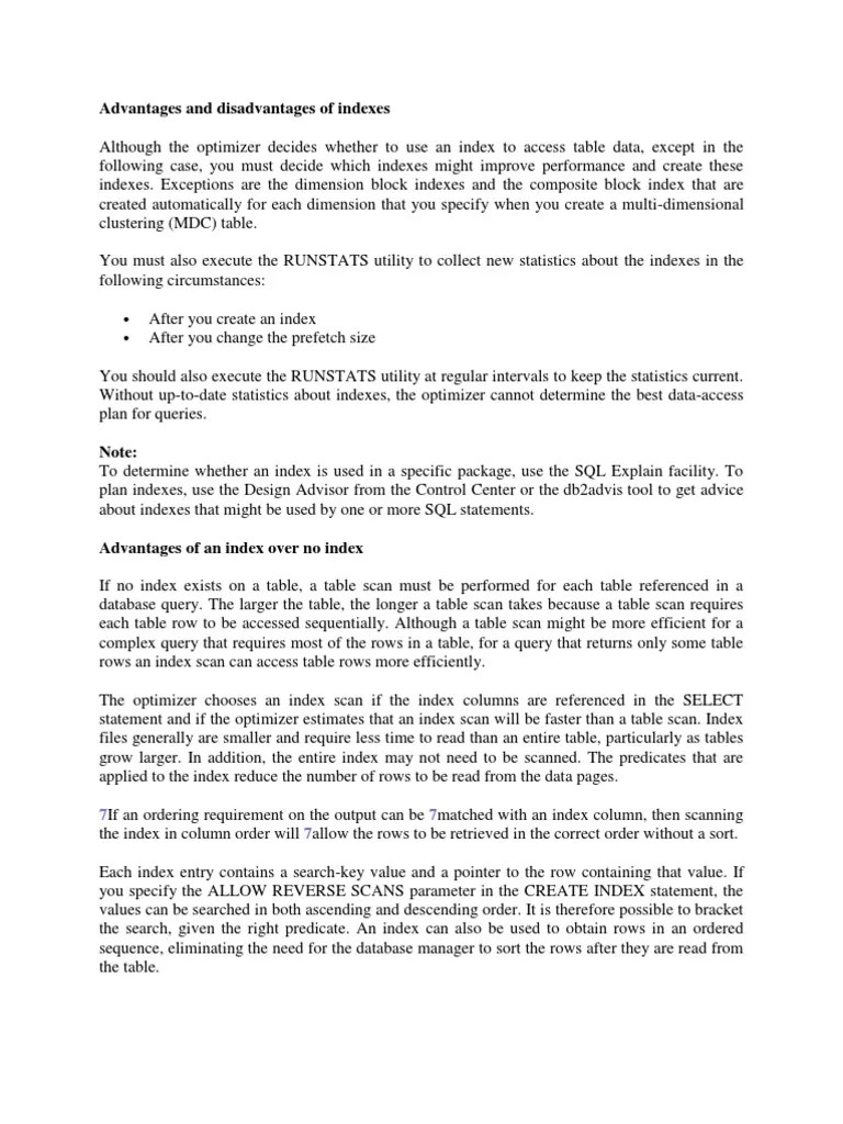 Advantages and Disadvantages of Indexes PDF Database Index Computer Programming