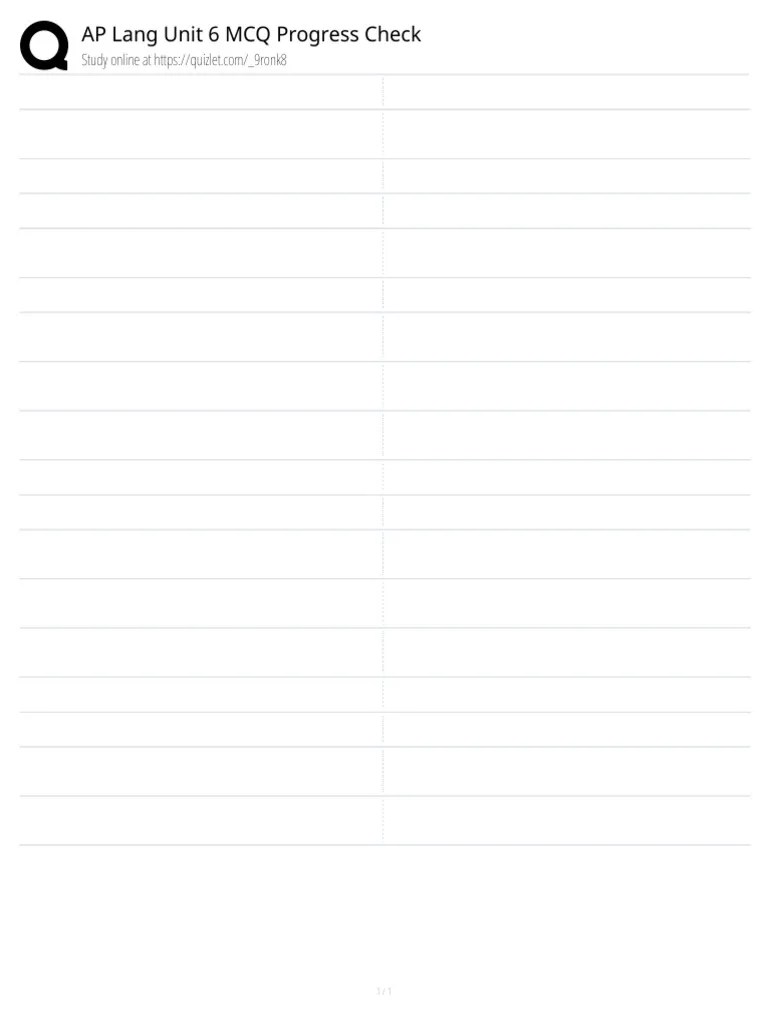 AP Lang Unit 6 MCQ Progress Check PDF