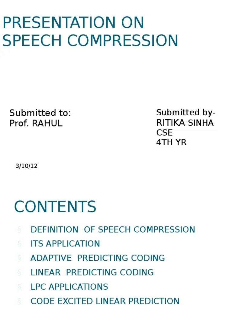 Speech Compression Data Compression Signal Processing