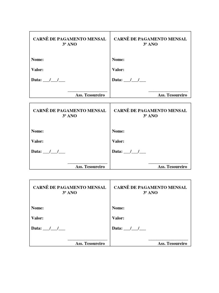 CARNÊ DE PAGAMENTO MENSAL