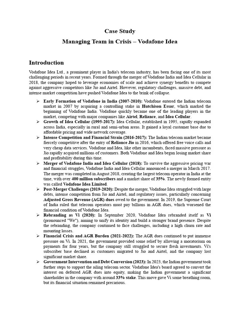 Vodafone Idea Crisis Management Case Study PDF Leadership Layoff