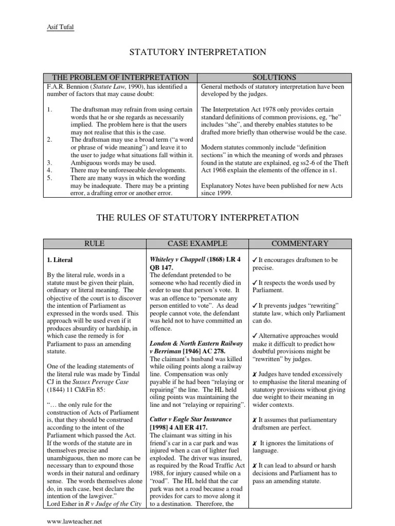 Statutory Interpretation Statutory Interpretation Plain Meaning Rule