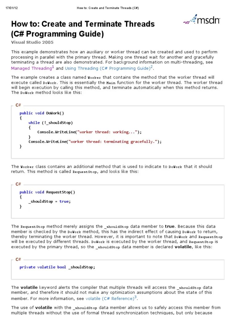 How To Create and Terminate Threads (C) PDF