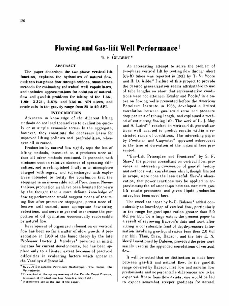 Flowing and Gas Lift Performance Gilbert 1954 PDF Pressure Fluid