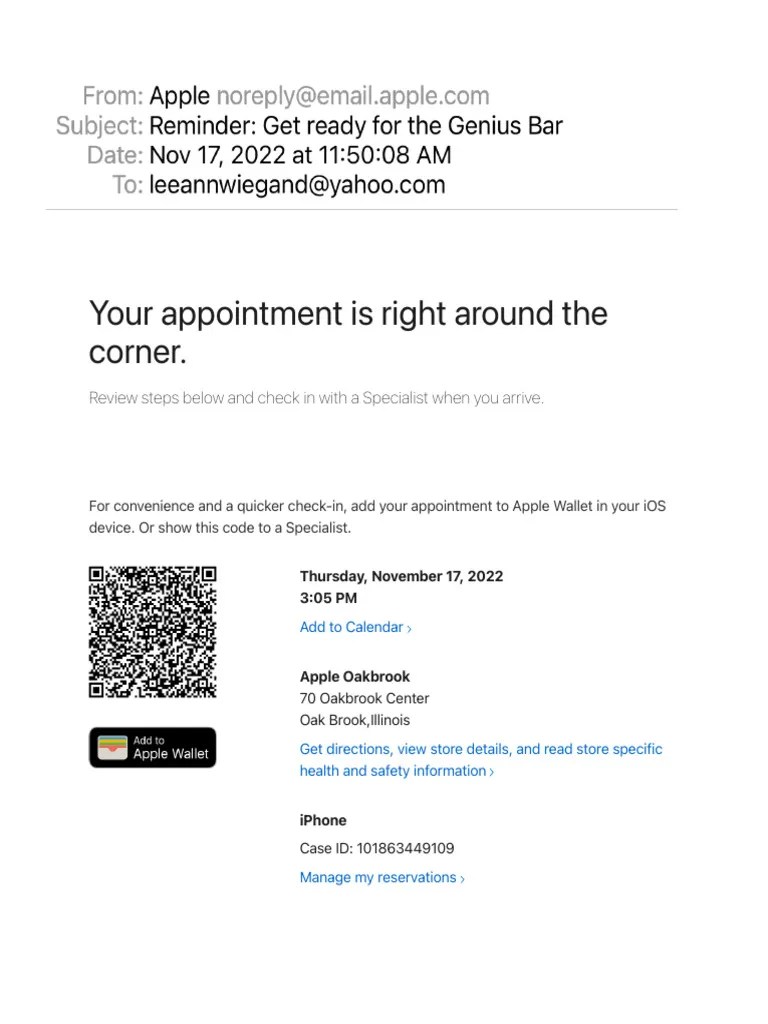 Genius Bar Appointment Details Oakbrook Pdf