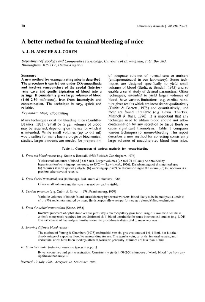 A Better Method For Terminal Bleeding of Mice PDF Vein Abdomen