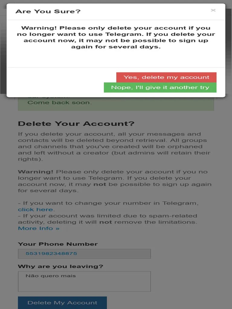 Delete Telegram Account PDF