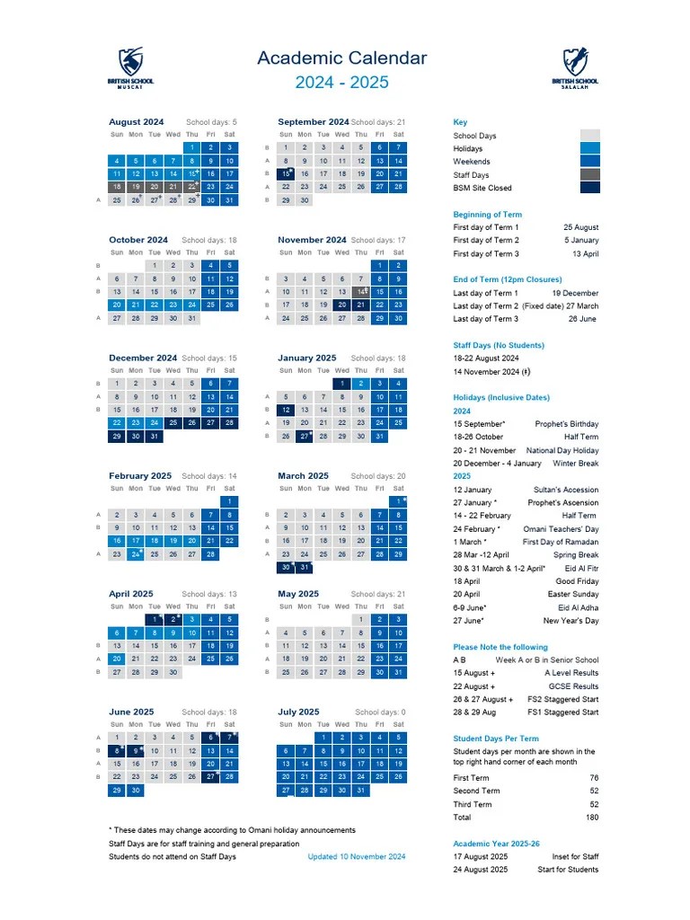 Academic Calendar 2024 25 PDF Holidays Observances