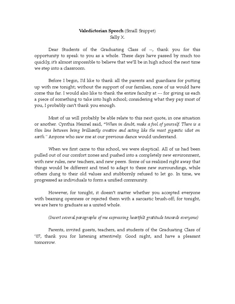 Sample Valedictorian Speech PDF