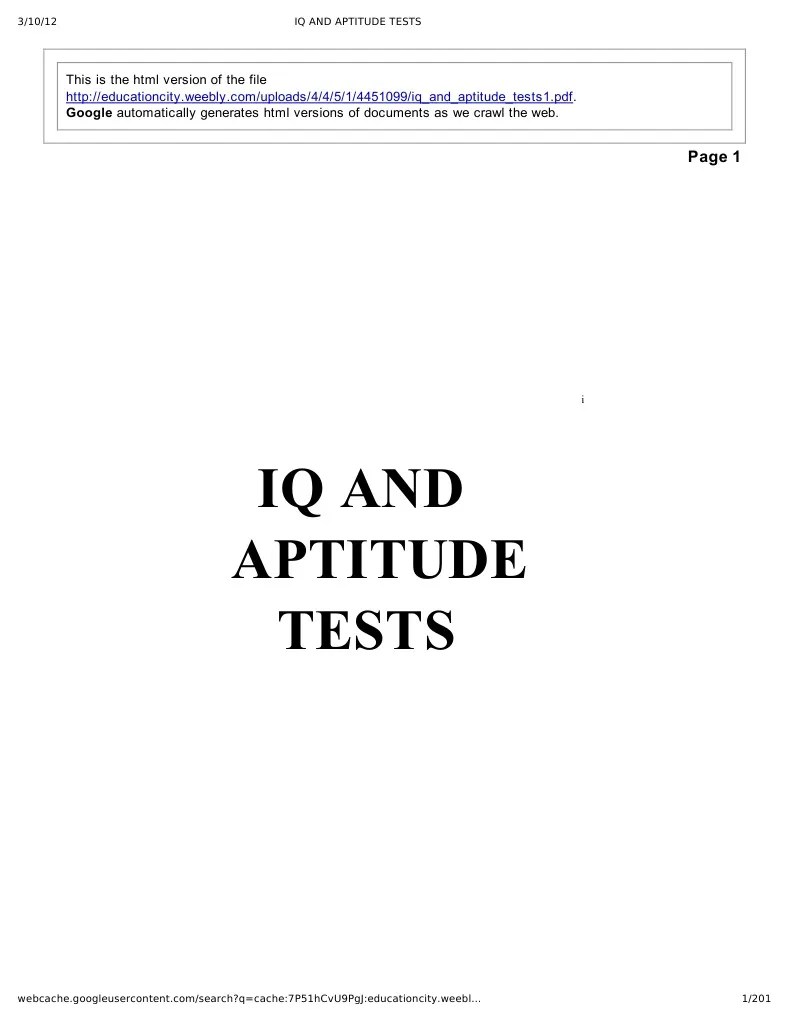 Iq and Aptitude Tests Intelligence Quotient Test (Assessment)