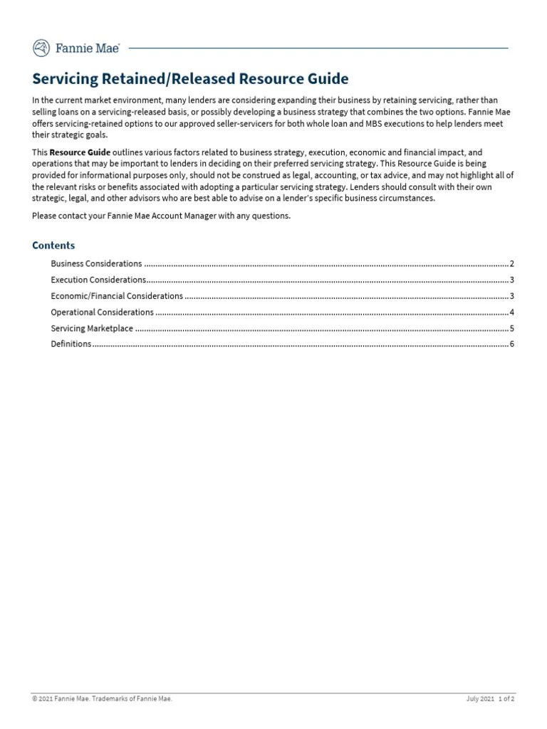 Servicingretainedreleasedtoolkit Updated August 2021 Pdf Hedge