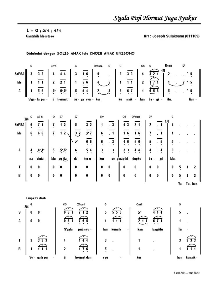 Not Angka Lagu Segala Puji Syukur