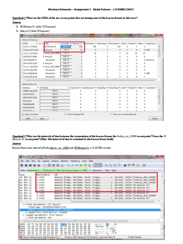 Wireshark Wifi Questions PDF Transmission Control Protocol