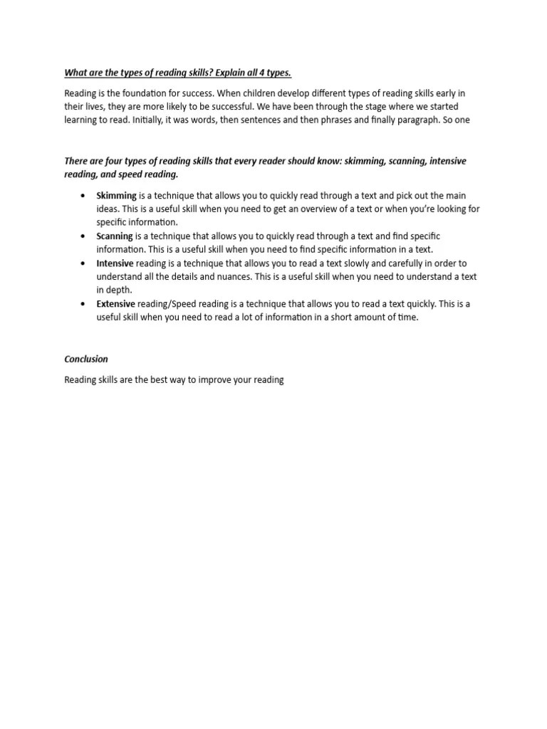 Four Essential Reading Skills Explained PDF