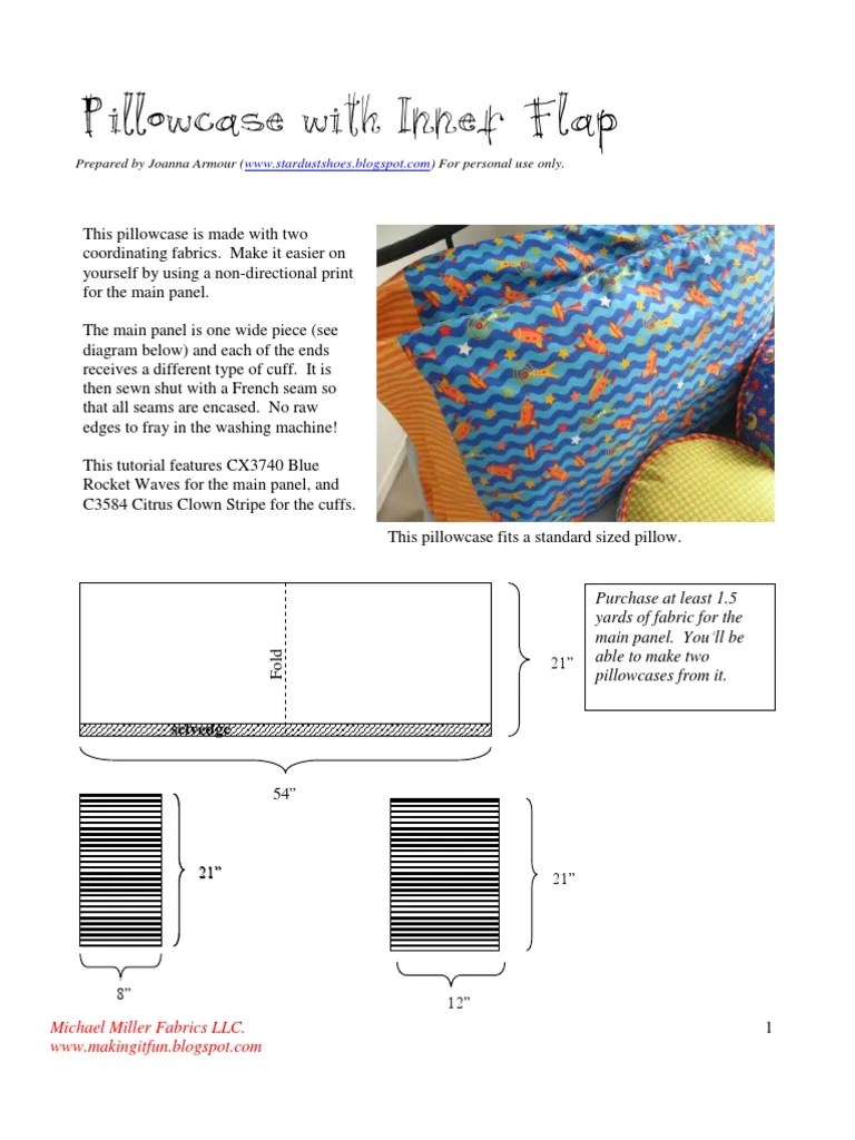 Pillowcase W Inner Flap PDF Seam (Sewing) Sewing