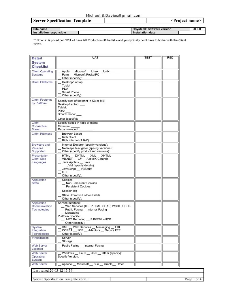 Server Specification Template Ver 0.1 Central Processing Unit World