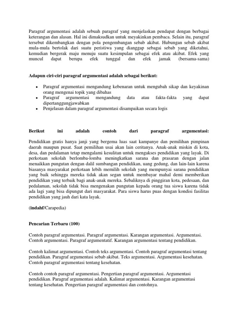 Paragraf Argumentasi Adalah Sebuah Paragraf Yang Menjelaskan Pendapat  Dengan Berbagai Keterangan Dan Alasan | PDF