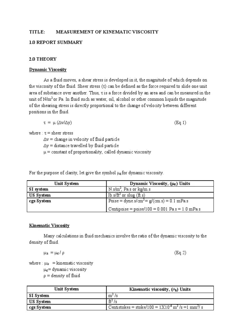 Full Report Kinematic Viscosity PDF Viscosity Gases