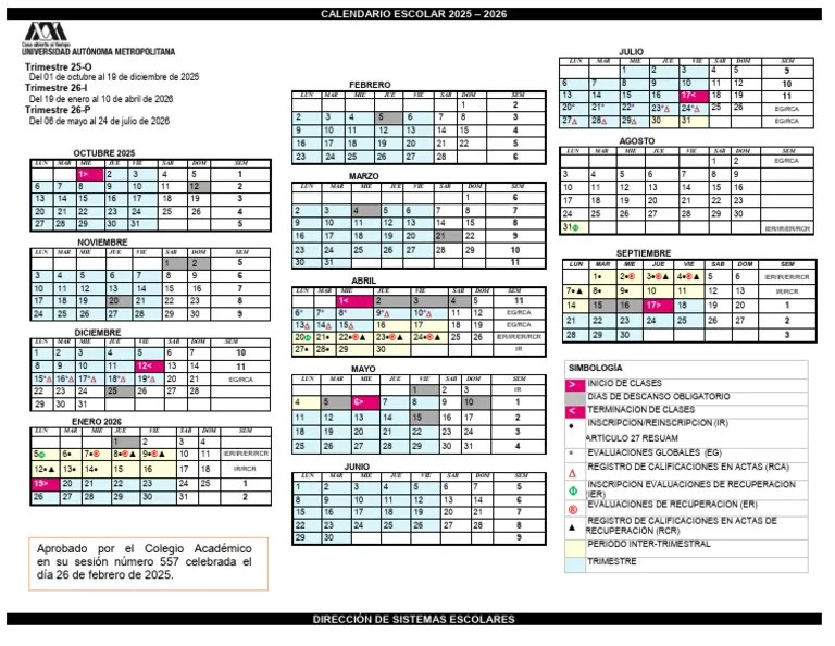 Uam Fall 2025 Schedule Calendario Escolar UAM 2025 2026 Aprobado s557 PDF