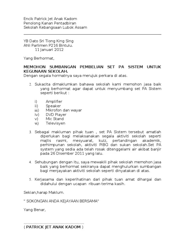 Contoh surat rasmi memohon sumbangan kewangan surat rasmi mohon peruntukan dan sumbangan pada 1 4 2016 jumlah. Cool Contoh Surat Rasmi Permohonan Bantuan References