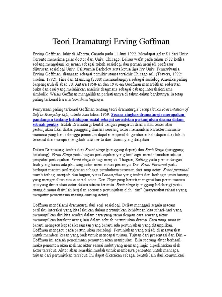 ERVING GOFFMAN TEORI DRAMATURGI PDF