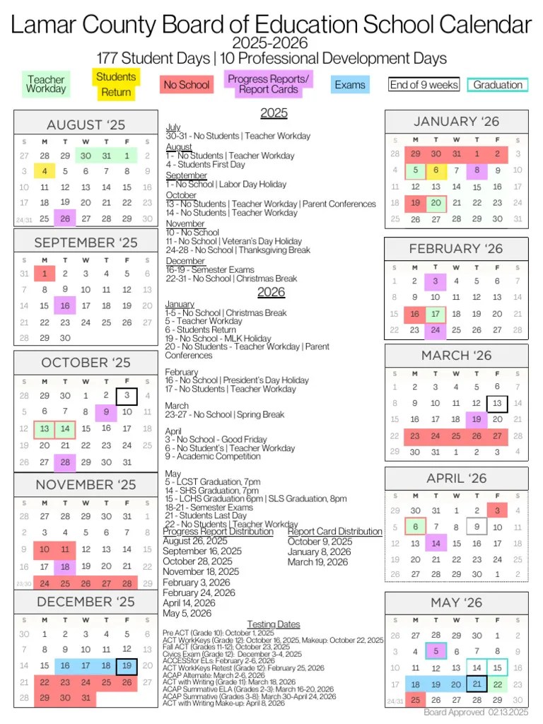 Lamar County School Calendar 202526 PDF Academic Term