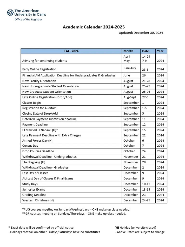 SCSU Academic Calendar 20242025 PDF Academic Term Holidays