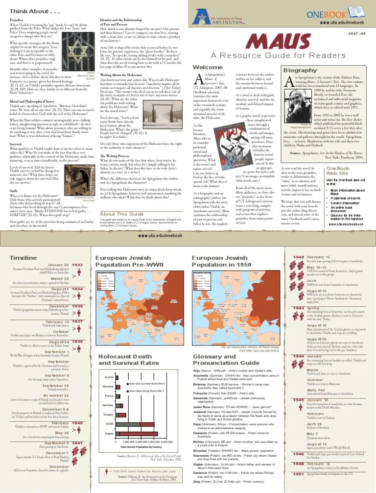 Maus a Survivors Tale Readers Guide Auschwitz