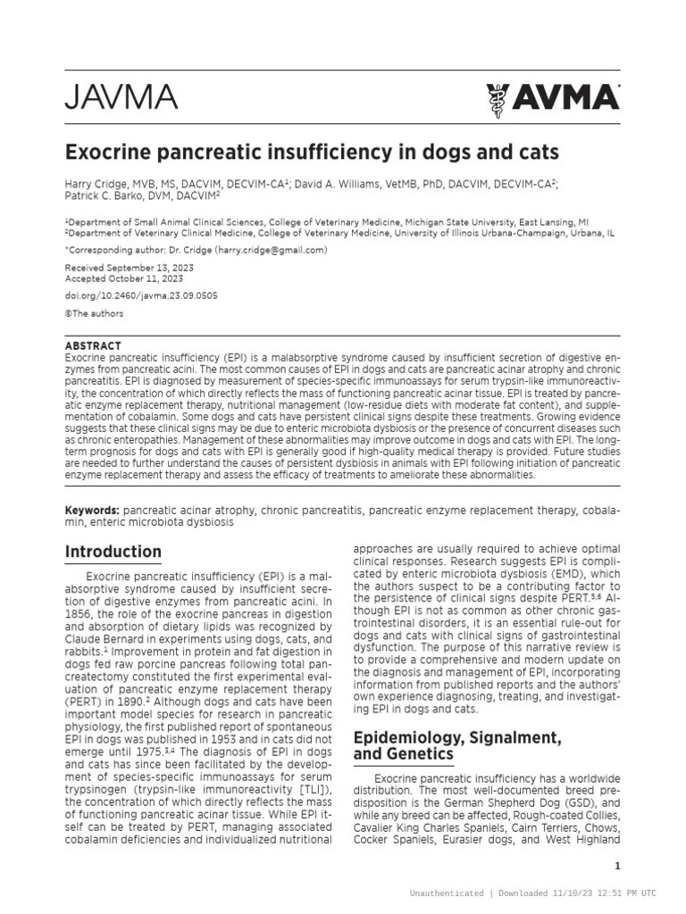 Exocrine Pancreatic Insufficiency in Dogs and Cats PDF Vitamin B12
