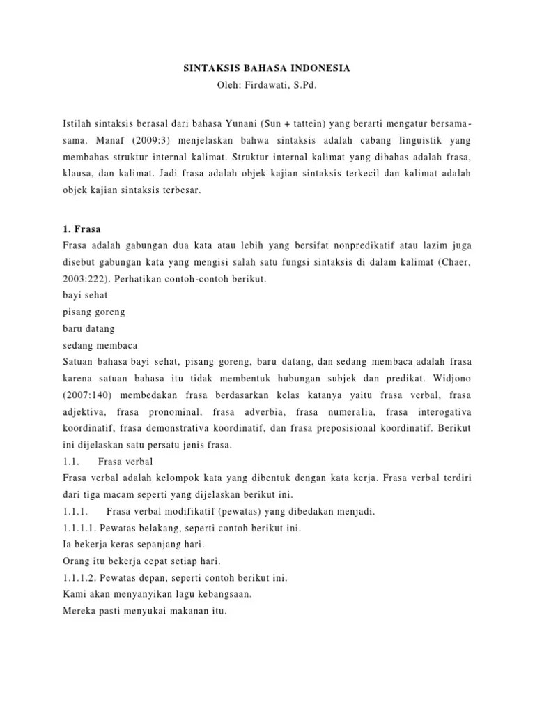Sintaksis Bahasa Indonesia | PDF