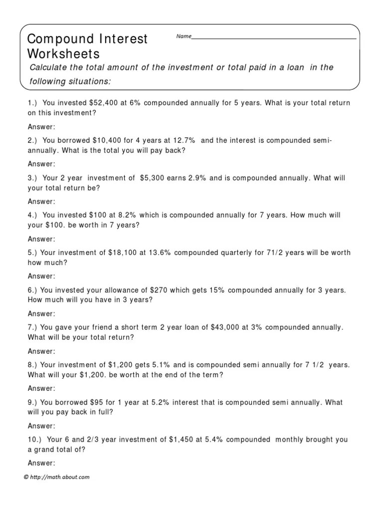 Compound Interest Practice Worksheet - pivotinspire