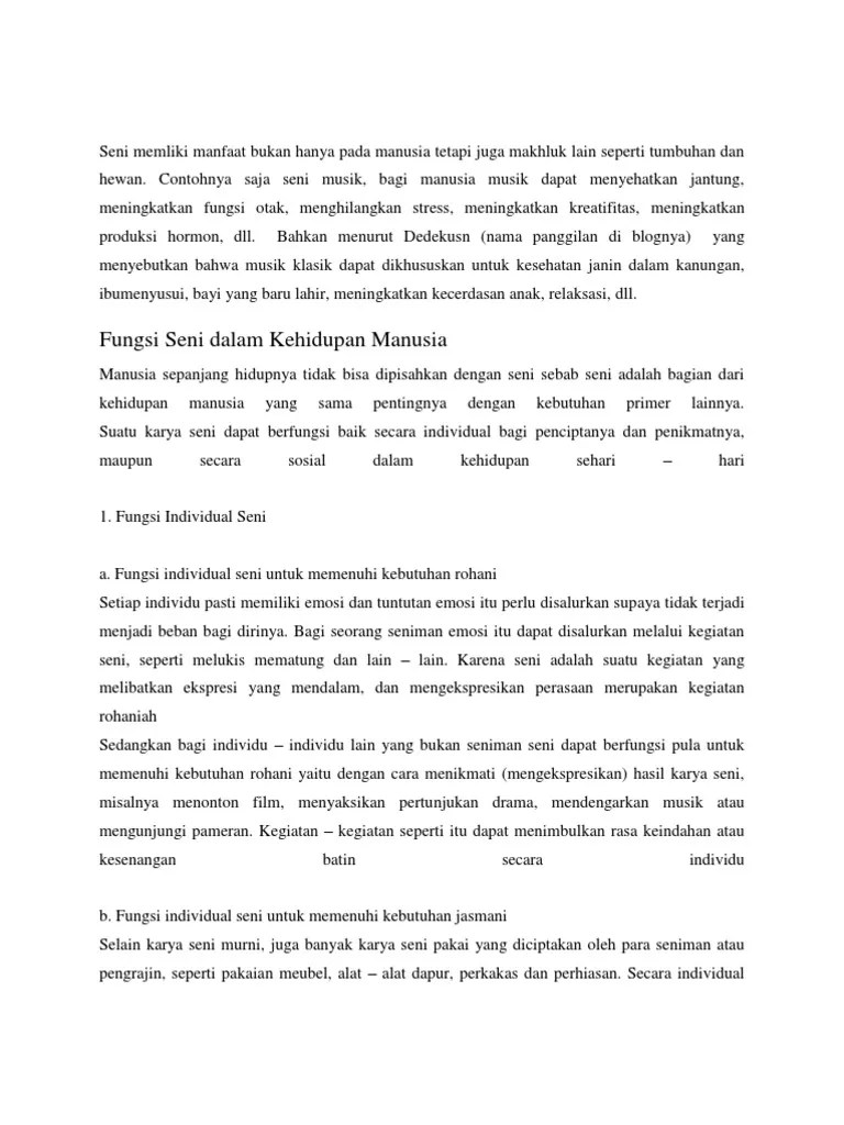Fungsi Seni dalam Kehidupan Manusia