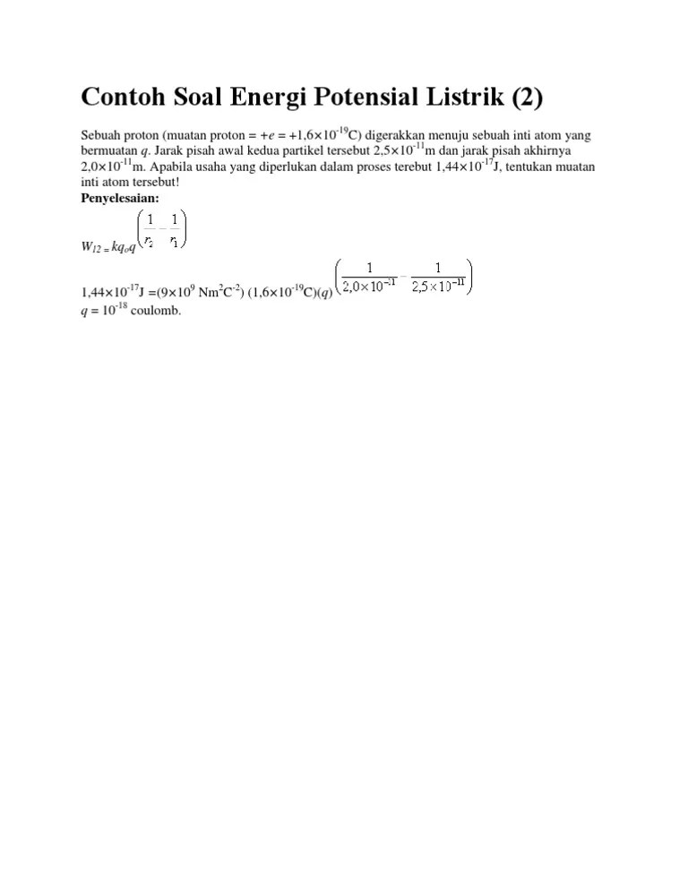 Contoh Soal Energi Potensial Listrik