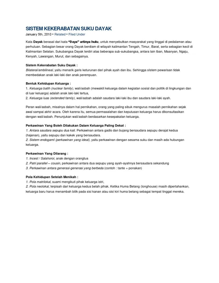 Sistem Kekerabatan Suku Dayak | PDF