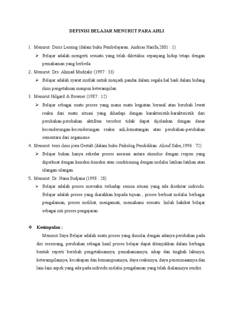 Definisi Belajar Menurut Para Ahli