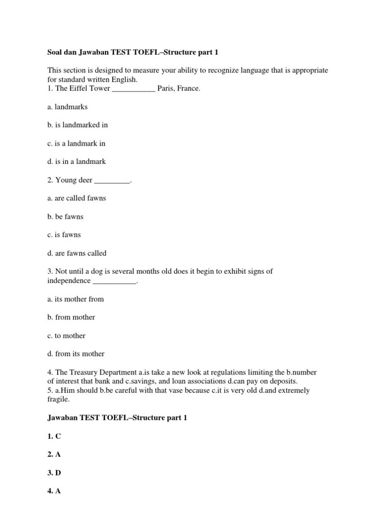 Contoh Soal Structure Toefl Dan Pembahasan Pdf Berbagi Contoh Soal