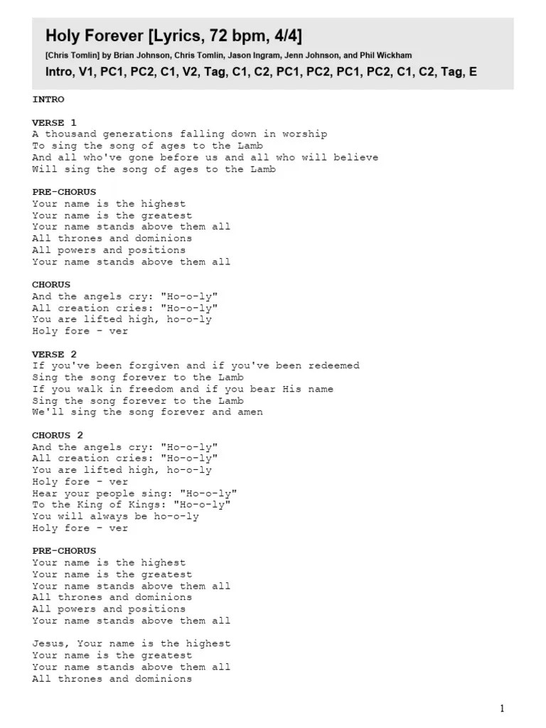 Holy Forever Lyrics Overview PDF Religion & Spirituality