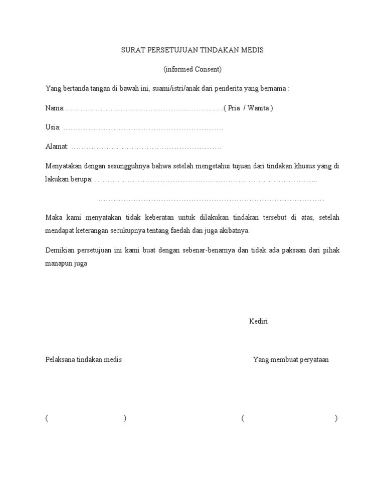 Contoh Surat Penolakan Tindakan Medis - Revisi Id