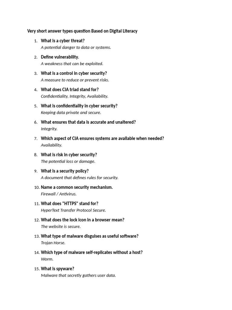 Digital Literacy Qa Cyber Security Basics Pdf