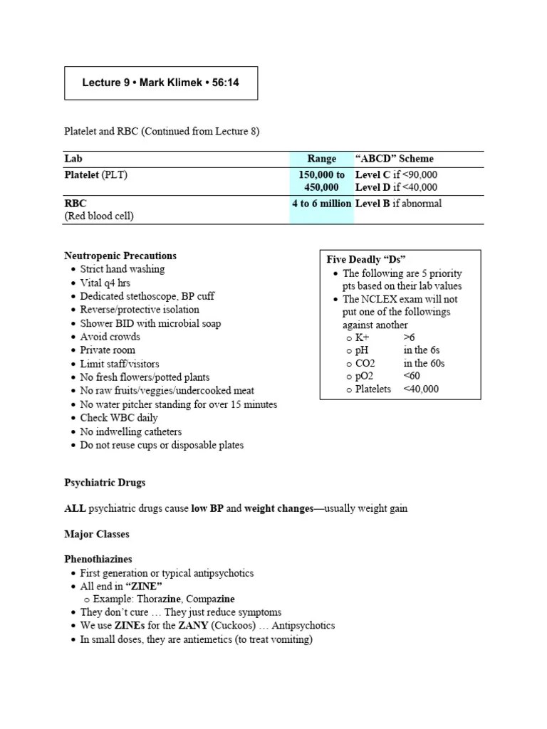 Lecture 9 Psych Meds &amp; Lab Values PDF