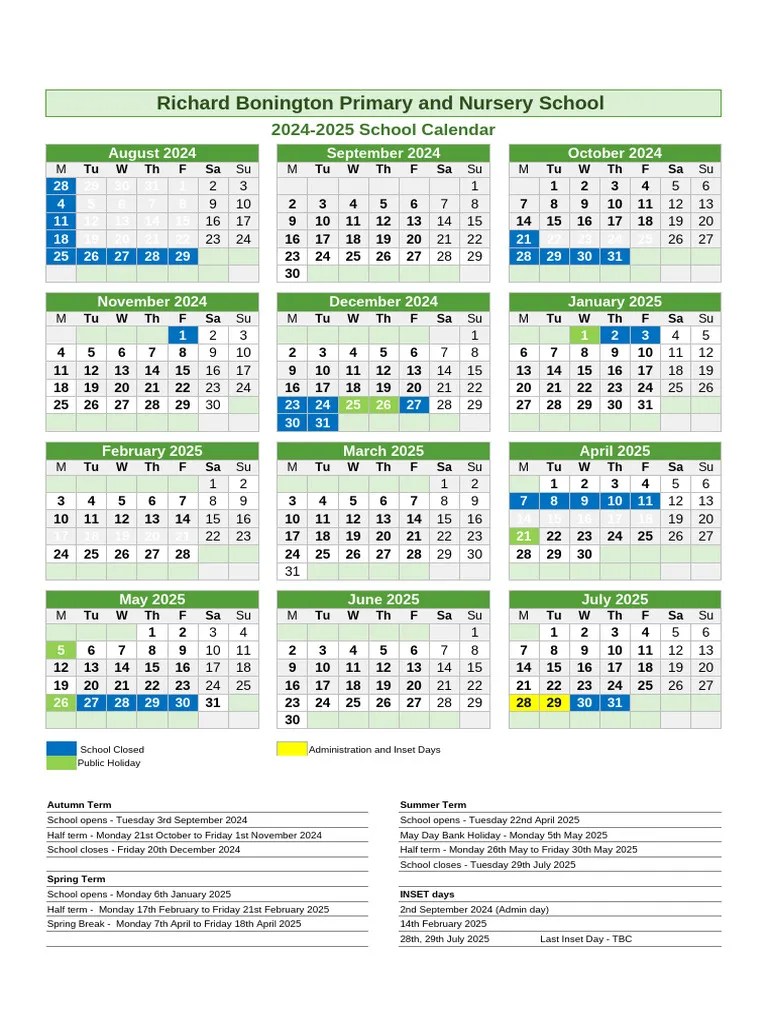 Richard Bonington School Calendar 202425 PDF Academic Term