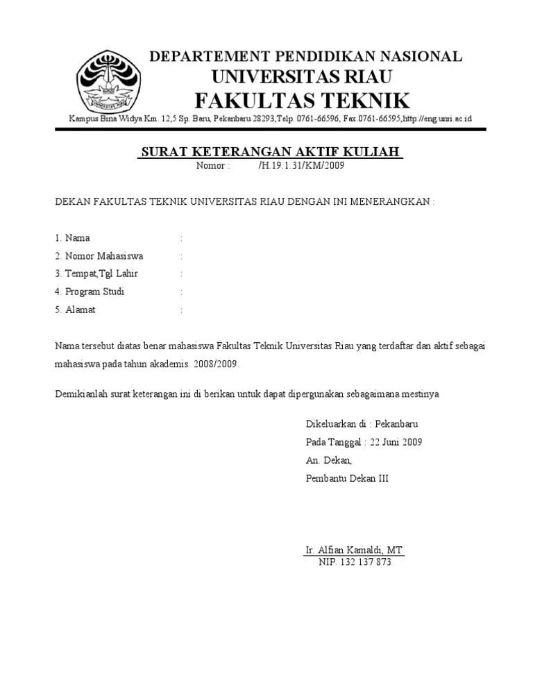 Surat Permohonan Aktif Kuliah Kembali Guru Paud
