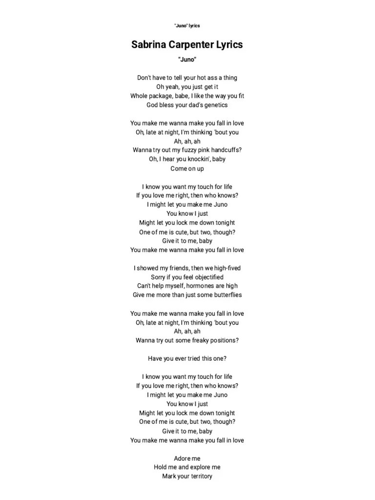 Juno Lyrics by Sabrina Carpenter PDF