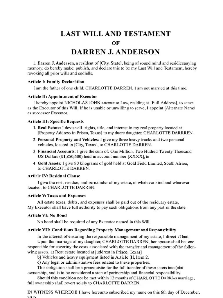 Last Will and Testament PDF